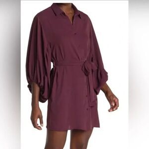NWOT 19 Cooper Buttoned Belted Burgundy Shirt Dress